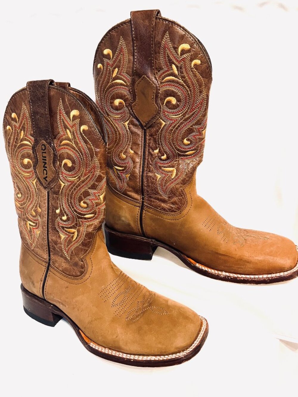 Quincy Men's Ranch Toe (square) Leather Boots-Real American Boot-Tan-Sz. 7 1/2